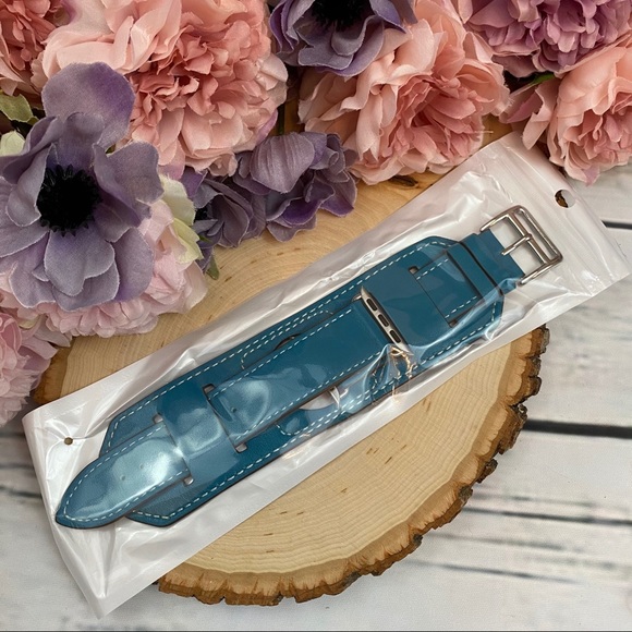 Vegan Leather Blue Double Cuff Watchband for Apple - Picture 13 of 14